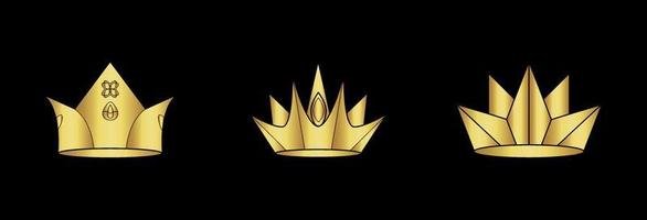iconos de la corona de oro. reina rey coronas de lujo real en pizarra