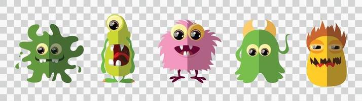 Cute cartoon monsters. Comic Halloween joyful monster characters. vector
