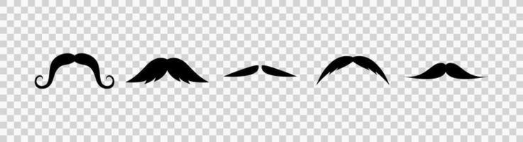 Set of Mustaches. Black silhouette of adult man moustaches. Symbol of Fathers day. Vector illustration