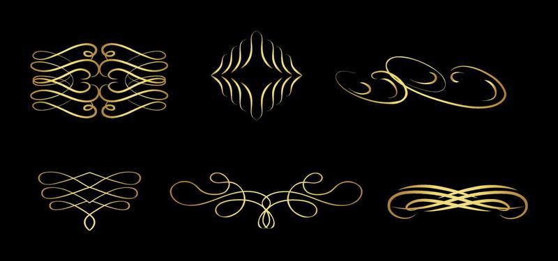 golden swirl elements on black background vector eps 10