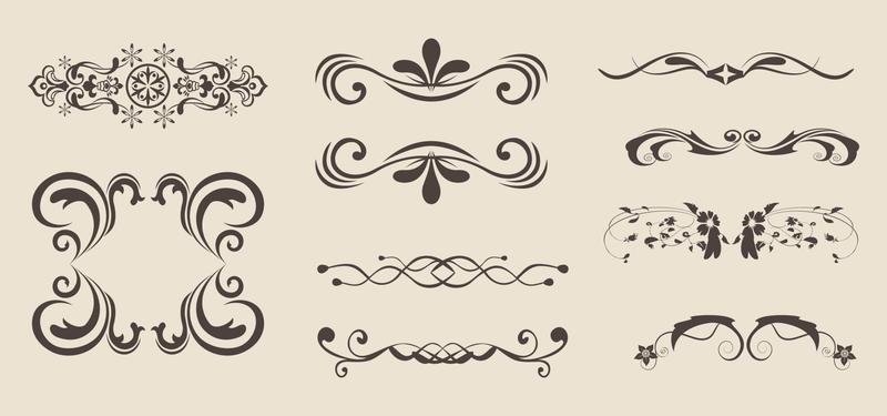 Decorative text dividers. Floral ornament border, vintage hand drawn decorations and flourish sketch calligraphic divider vector set. Curly branches. Swirly design elements vector eps 10