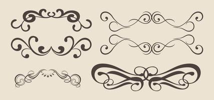 Decorative text dividers. Floral ornament border, vintage hand drawn decorations and flourish sketch calligraphic divider vector set. Curly branches. Swirly design elements