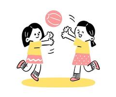 two children playing with a ball on floor vector