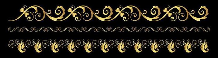 set of gold floral borders vector