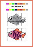 cut and glue for kids cute fish vector