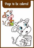 coloring book for kids cute cow drink vector