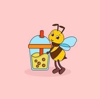 cute bee holding a bubble milk vector