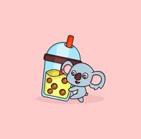 cute koala is holding bubble milk drink vector