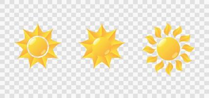 Sun icon set. Yellow sun star icons collection. Summer, sunlight, nature, sky