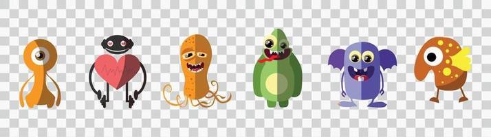 Cute cartoon monsters. Comic Halloween joyful monster characters vector illustration