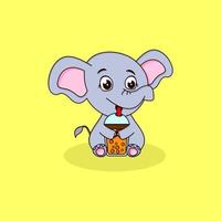 cute elephant drink a bubble milk vector