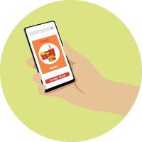 Pedidos de comida en línea. concepto del servicio en línea de pedidos de comida rápida. aplicación para cafetería de comida rápida y entrega vector