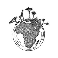 African continent on the globe. Animals and plants of Africa vector