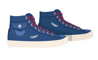 Pair denim textile sneaker with rubber toe and loose lacing vector