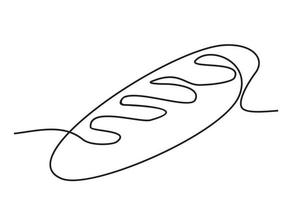 Continuous one line loaf of bread. One continuous line drawing of long loaf bread vector