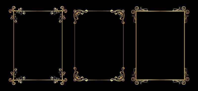 set of gold frames on black background vector eps 10