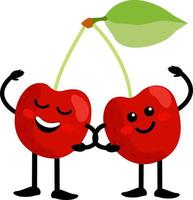 Cartoon of cute cherries characters design, Cherry  icon illustration template vector. Happy cherry fruit with cute kawaii face, funny vegetarian characters vector