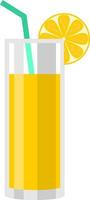 Natural fresh lemon juice in a glass. Drink with Lemonon. Lemon wedge, drinking pipe. Citrus fruit vector