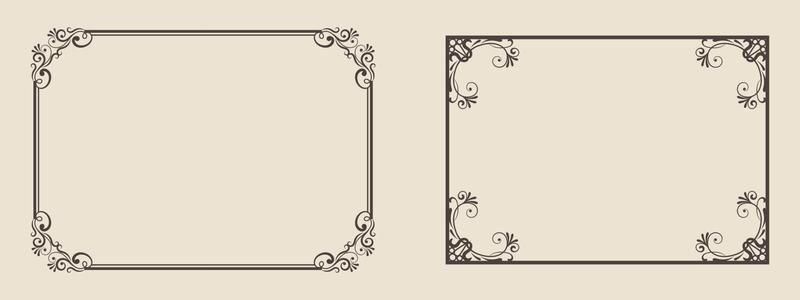 Decorative frames. Retro ornamental frame, vintage rectangle ornaments and ornate border. Decorative wedding frames, antique museum picture borders or deco divider. Isolated icons vector set