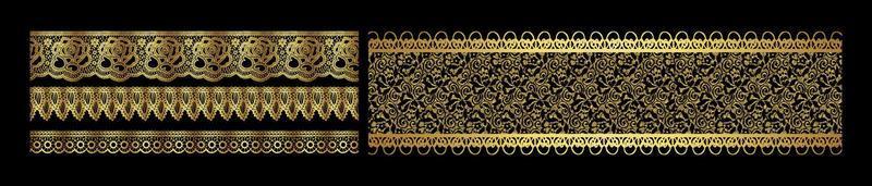 set of golden decorative borders vector