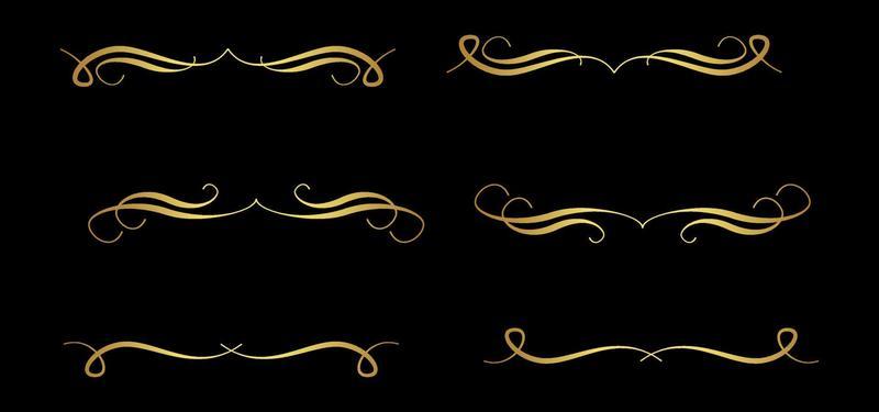 Gold Calligraphic ornament set. Vintage Decorations calligraphic Ornaments, Frames, dividers, borders, frames and lines. For Invitations, Banners, Posters, Placards, Badges. Vector eps 10