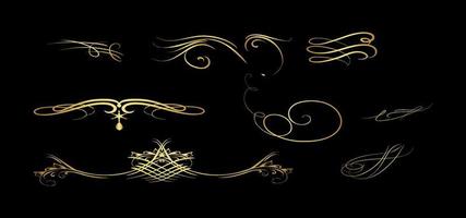 golden swirl elements on black background vector