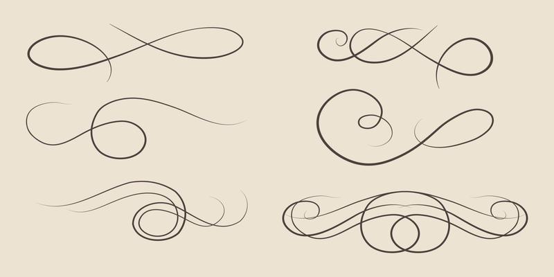 Swirl ornament strokes. Filigree swirl decoration, vintage scroll swirls vector