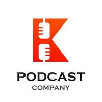 Letter k with podcast logo template illustration. suitable for podcasting, internet, brand, musical, digital, entertainment, studio etc vector