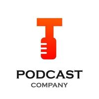 Letter t with podcast logo template illustration. suitable for podcasting, internet, brand, musical, digital, entertainment, studio etc vector