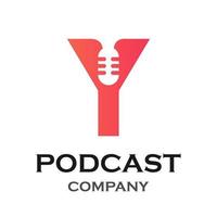 Letter y with podcast logo template illustration. suitable for podcasting, internet, brand, musical, digital, entertainment, studio etc vector