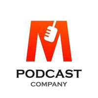 Letter m with podcast logo template illustration. suitable for podcasting, internet, brand, musical, digital, entertainment, studio etc vector
