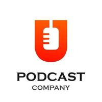 Letter u with podcast logo template illustration. suitable for podcasting, internet, brand, musical, digital, entertainment, studio etc vector