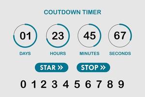 Countdown timer website element with buttons logo template illustration. Flat digital clock timer application template for coming soon or under construction vector