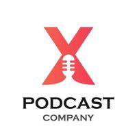 Letter x with podcast logo template illustration. suitable for podcasting, internet, brand, musical, digital, entertainment, studio etc vector