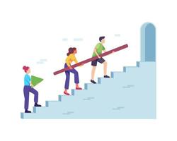 Team of business people climbing stairs together vector