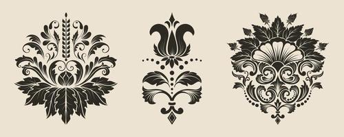 Set of ornamental vector damask illustrations. Easy to edit. Perfect for invitations or announcements vector eps 10