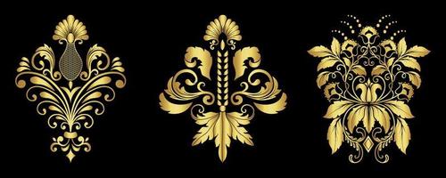 conjunto de adornos de damasco de oro ilustración vectorial vector