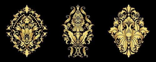 conjunto de vector de adornos de damasco de oro