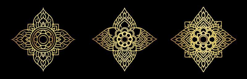 Gold mandala set on black background