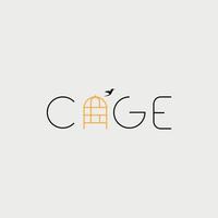 typography logo with the words cage and the letter a shaped like a bird cage vector