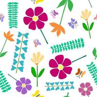 Colorful illustration of flowers and butterflies. Hand-drawn in trendy simple style vector
