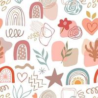 Trendy abstract seamless pattern in pastel colors. Print of floral and geometric doodle elements for design vector