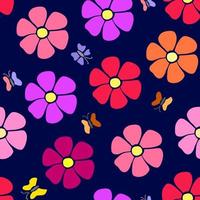 Bright seamless pattern of flowers and butterflies vector