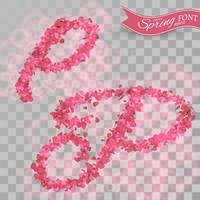 Confetti font. Scattered paper hearts. vector