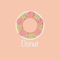 ilustración de donut cubierta con crema rosa y copos de azúcar. colocado sobre un fondo naranja pastel.