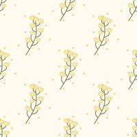 Simple flowers and branches seamless pattern on pale yellow background, vector illustration fall concept.