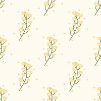 Simple flowers and branches seamless pattern on pale yellow background, vector illustration fall concept.