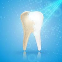 Teeth whitening 3d concept. Comparison of clean and dirty tooth before and after whitening treatment. vector