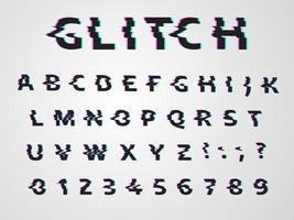 Vector distorted glitch font. Trendy style lettering typeface.  Dark Latin  letters on white background.