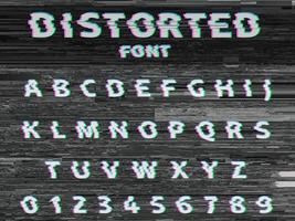 Vector distorted glitch font. Trendy style lettering typeface.